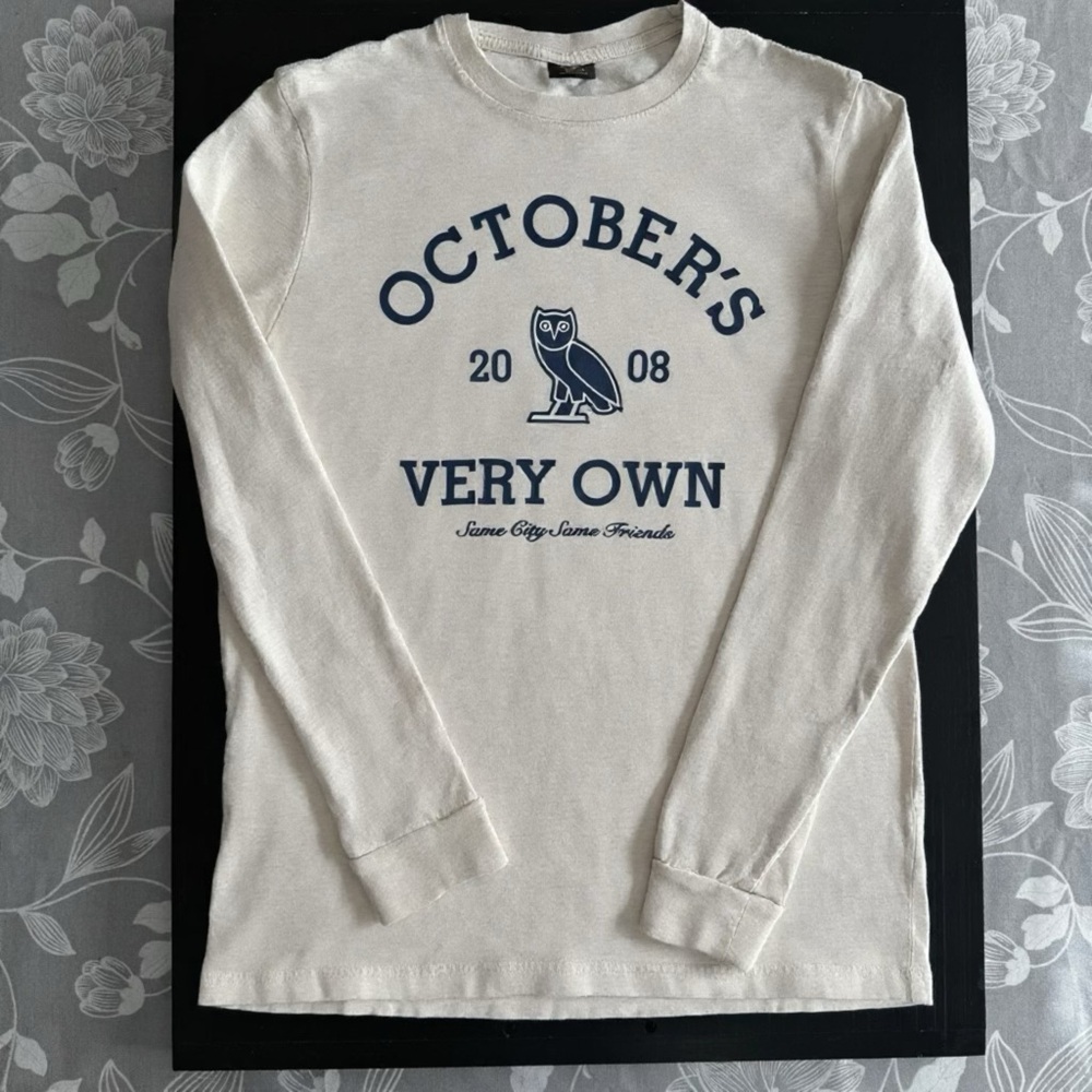 OVO Cream Long Sleeve Shirt with Navy Print